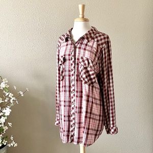 Button-Down Long Sleeve Shirt | Pink, Maroon & Tan Plaid | Plus Size Torrid 5X